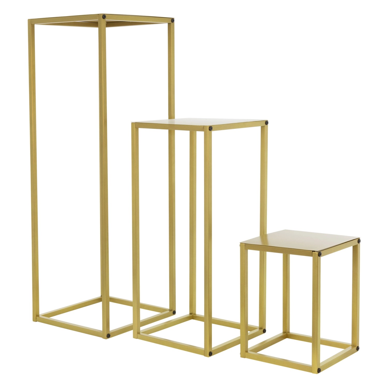 ML-Design Blumenständer 3er Set aus Metall in Gold 22x22x30 26x26x60 30x30x90 cm