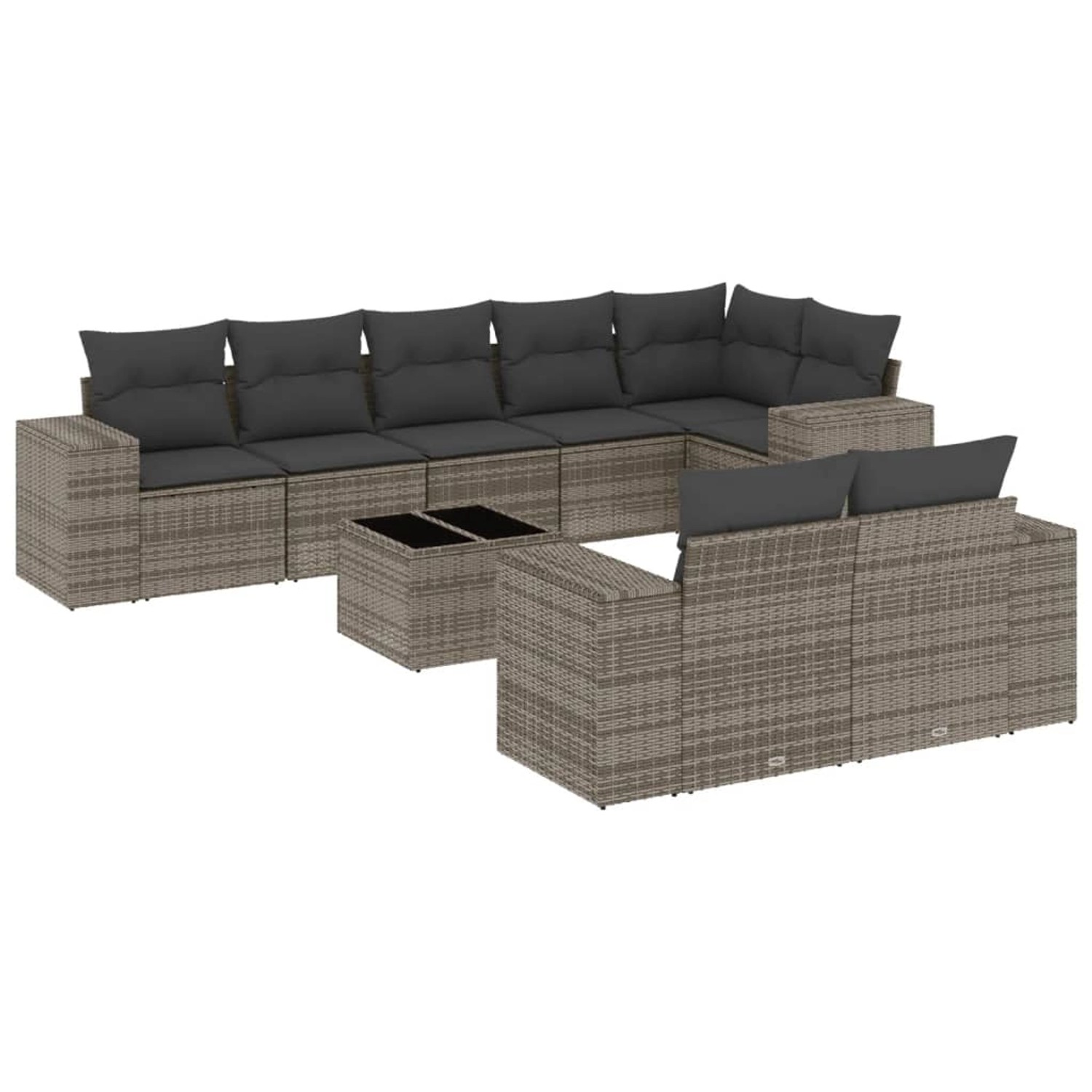 vidaXL 9-Tlg Garten-Sofagarnitur mit Kissen Grau Poly Rattan 3222829 günstig online kaufen