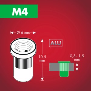 Arrow Nietmutter RN M4 Alu Ø 6 mm x 10,5 mm 50 Stück