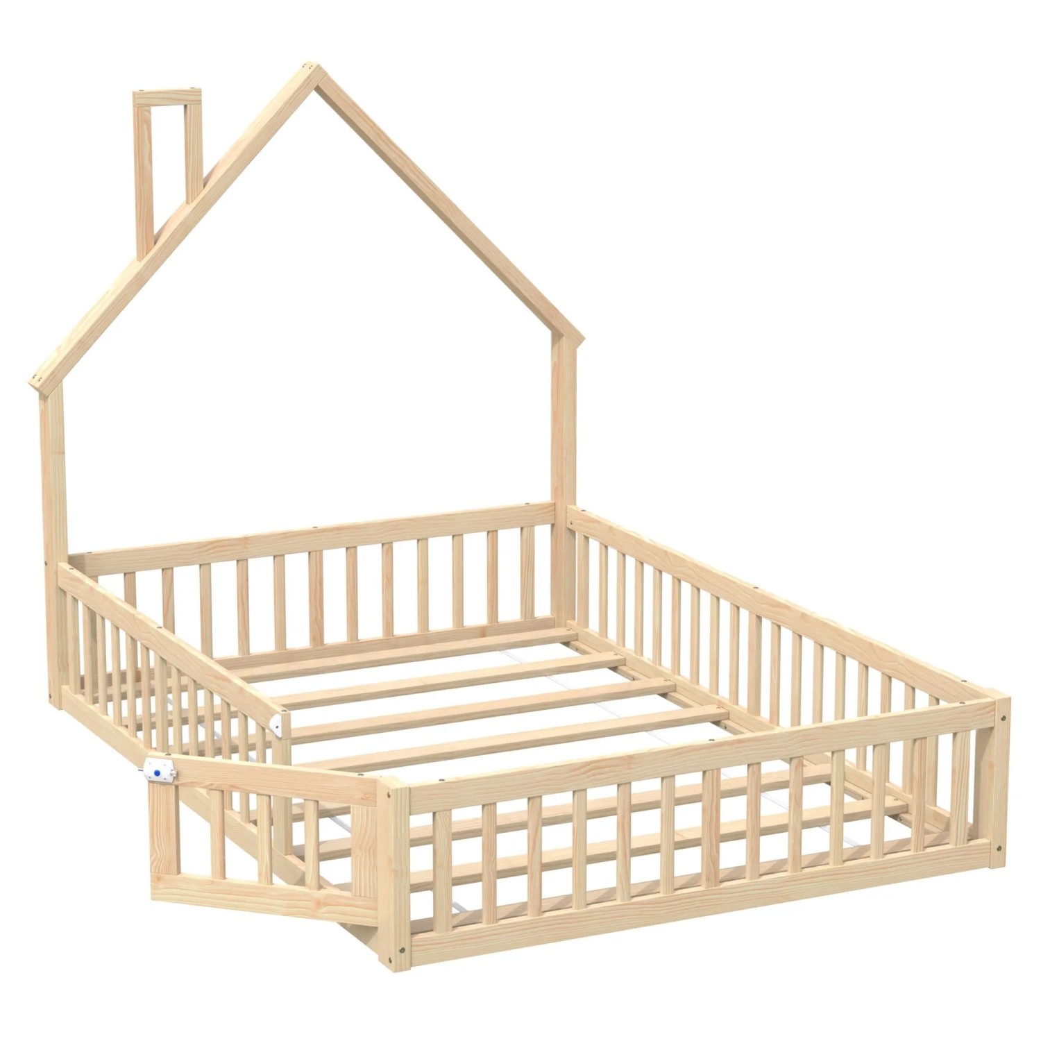 okwish Kinderbett 140×190 Hausbett mit Schornsteinform ohne Matratze