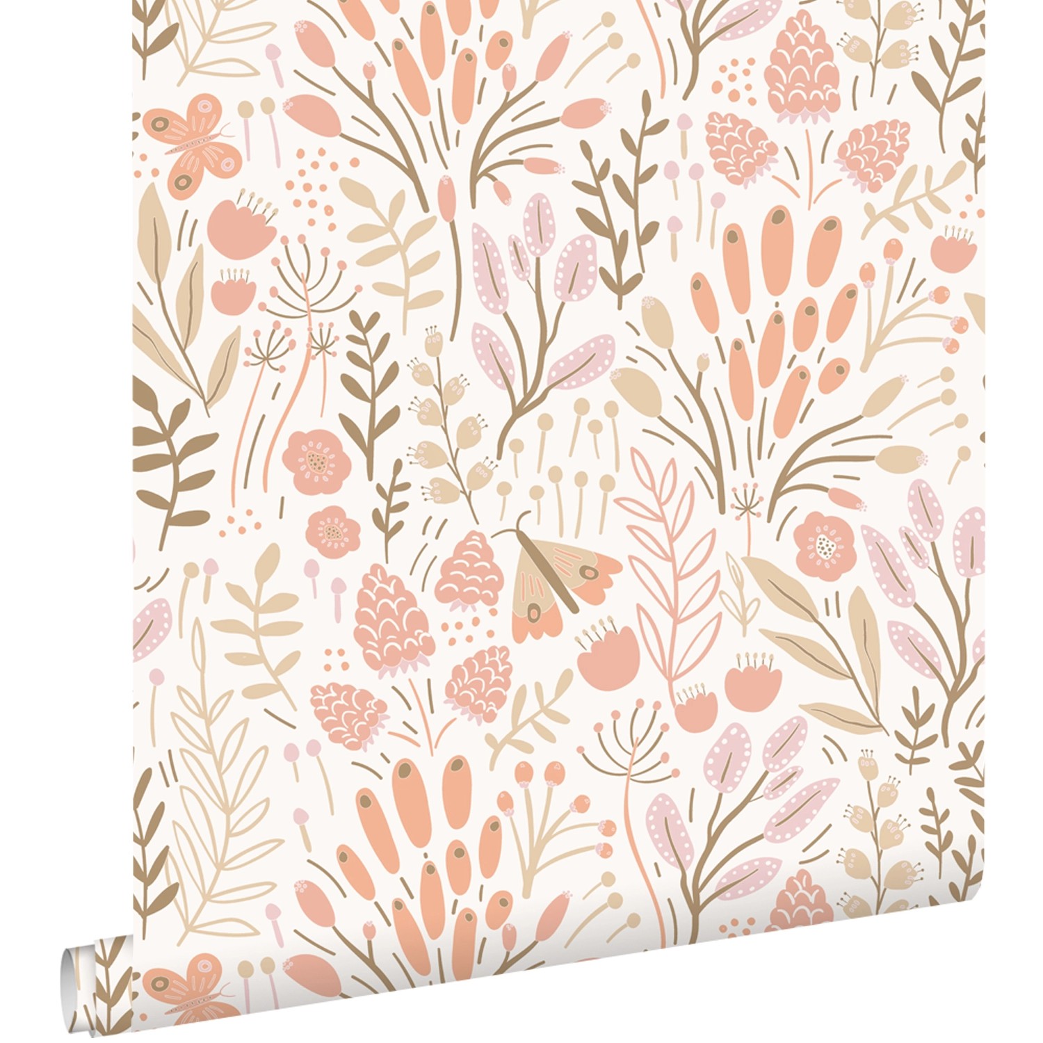ESTAhome Tapete Blätter und Blumen Weiß und Orange 50 x 900 cm günstig online kaufen