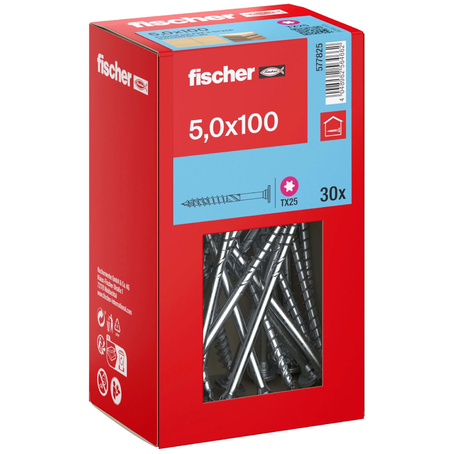 Fischer Holzbauschraube Stufensenkkopf TX25 Teilgewinde Ø 5 x 100 mm 30 Stk