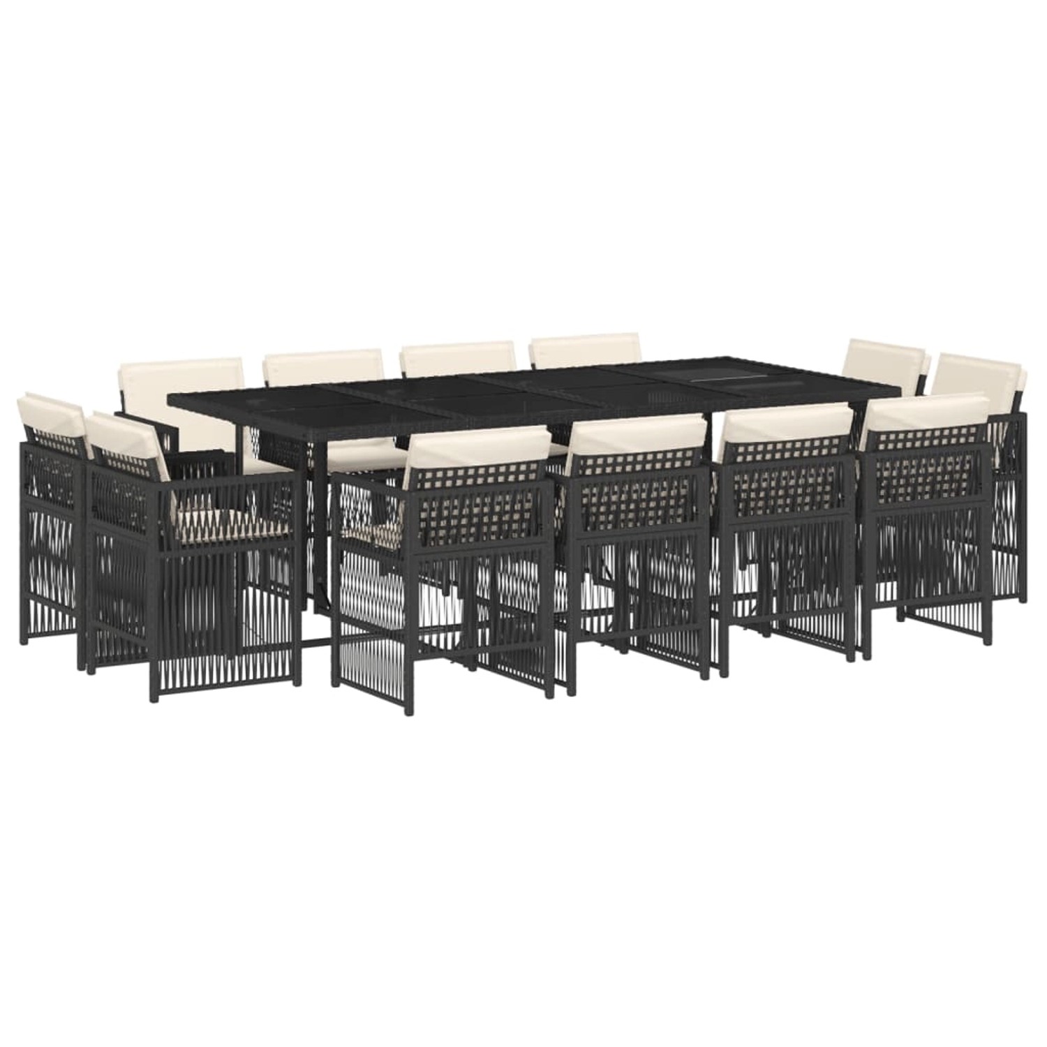 vidaXL 13-Tlg Garten-Essgruppe mit Kissen Schwarz Poly Rattan 3211038 günstig online kaufen