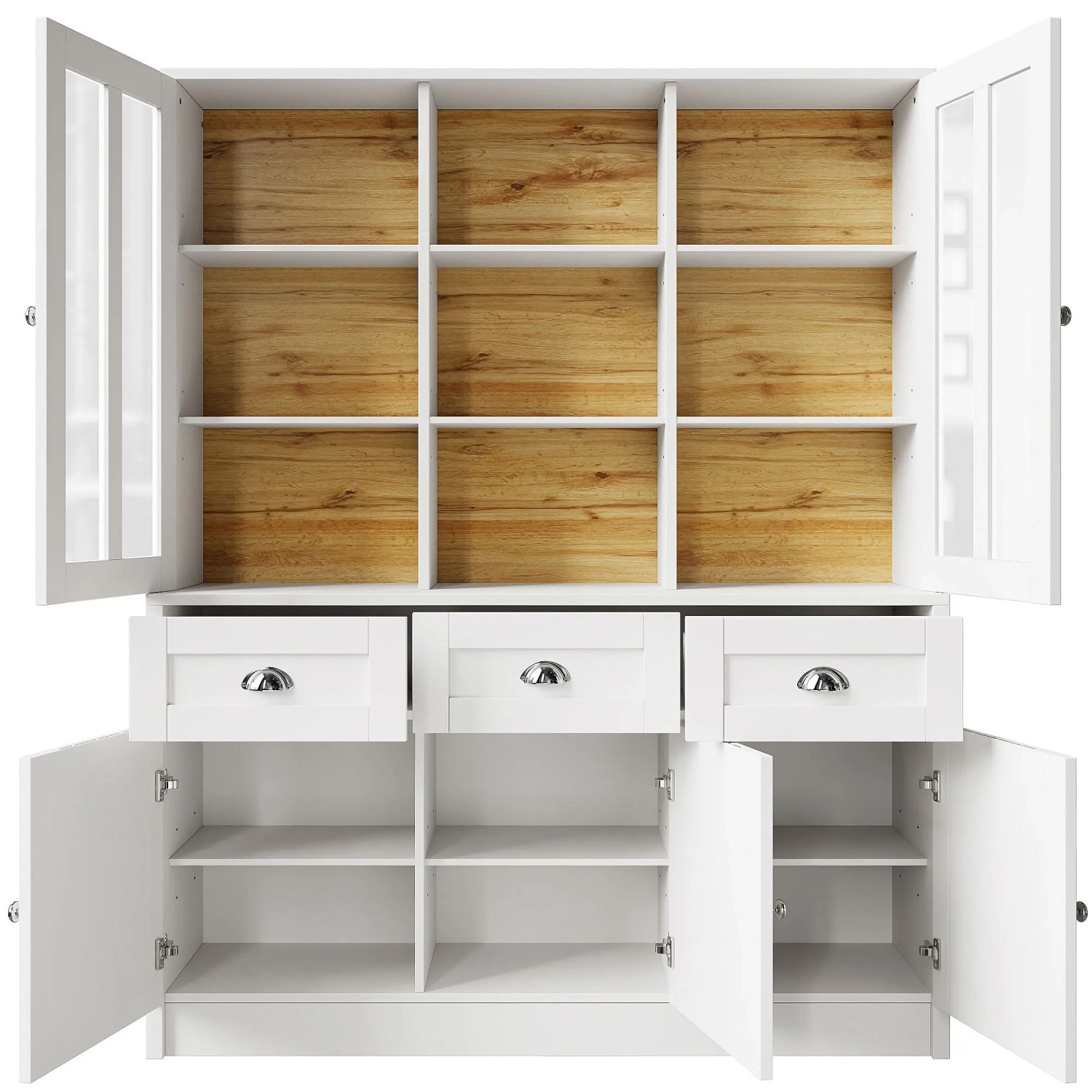 Merax Hochschrank 140x38,5x175 cm Weiß Vitrine Schubladen Minimalistisch