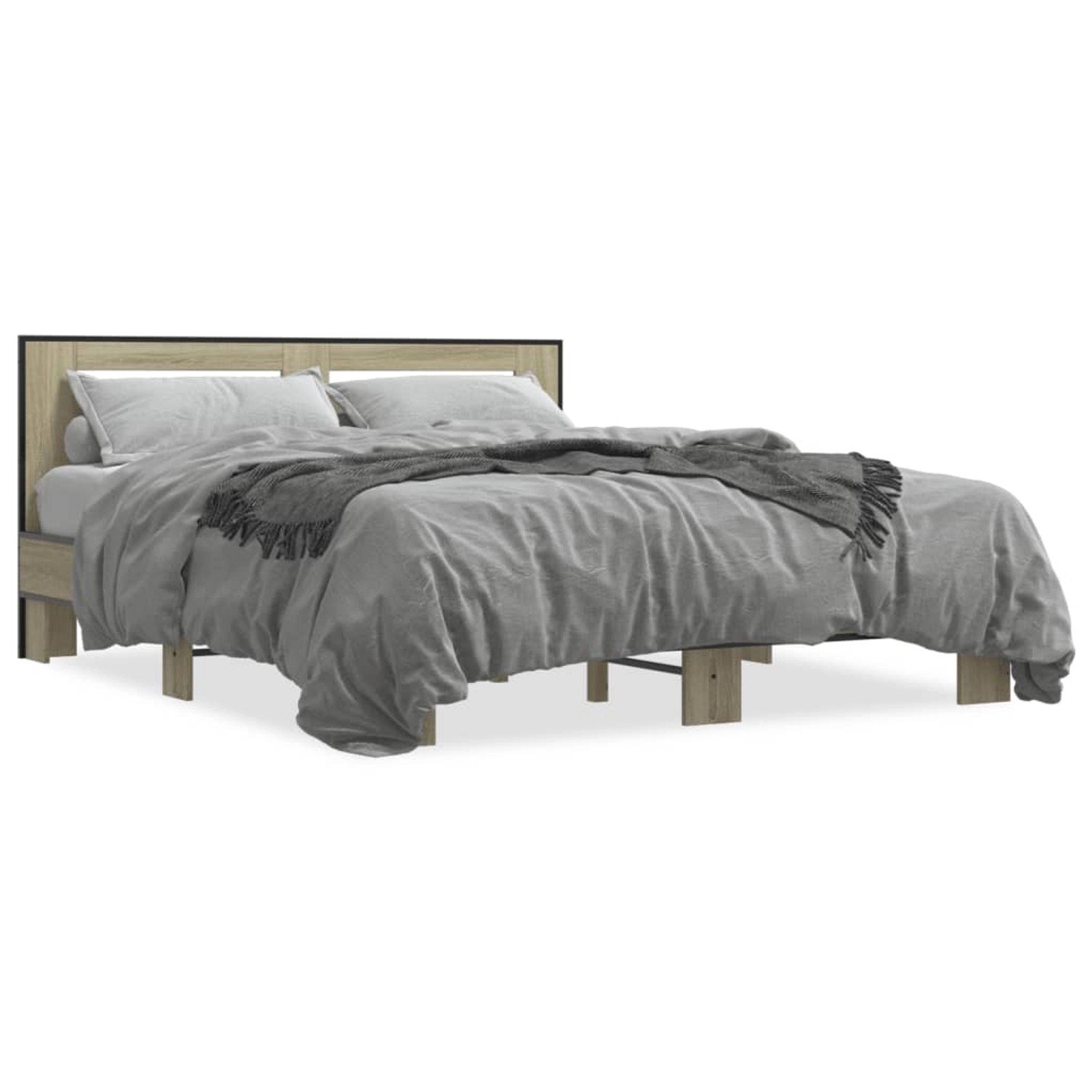 vidaXL Bettgestell Sonoma-Eiche 150x200 cm Holzwerkstoff und Metall 3280098 günstig online kaufen