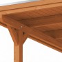 Skan Holz Carport Emsland: Nahaufnahme der Eiche Hell Leimholz-Konstruktion mit Pfosten, Balken und Metallkante am Flachdach.