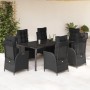 Schwarze 7-tlg. Garten-Essgruppe aus Polyrattan mit Kissen. Gartenmöbel-Set mit Tisch und verstellbaren Stühlen.