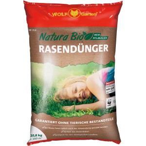 Wolf-Garten Natura Bio Rasendünger, 10,8 kg Sack. Rein pflanzlich, für einen vitalen Rasen.