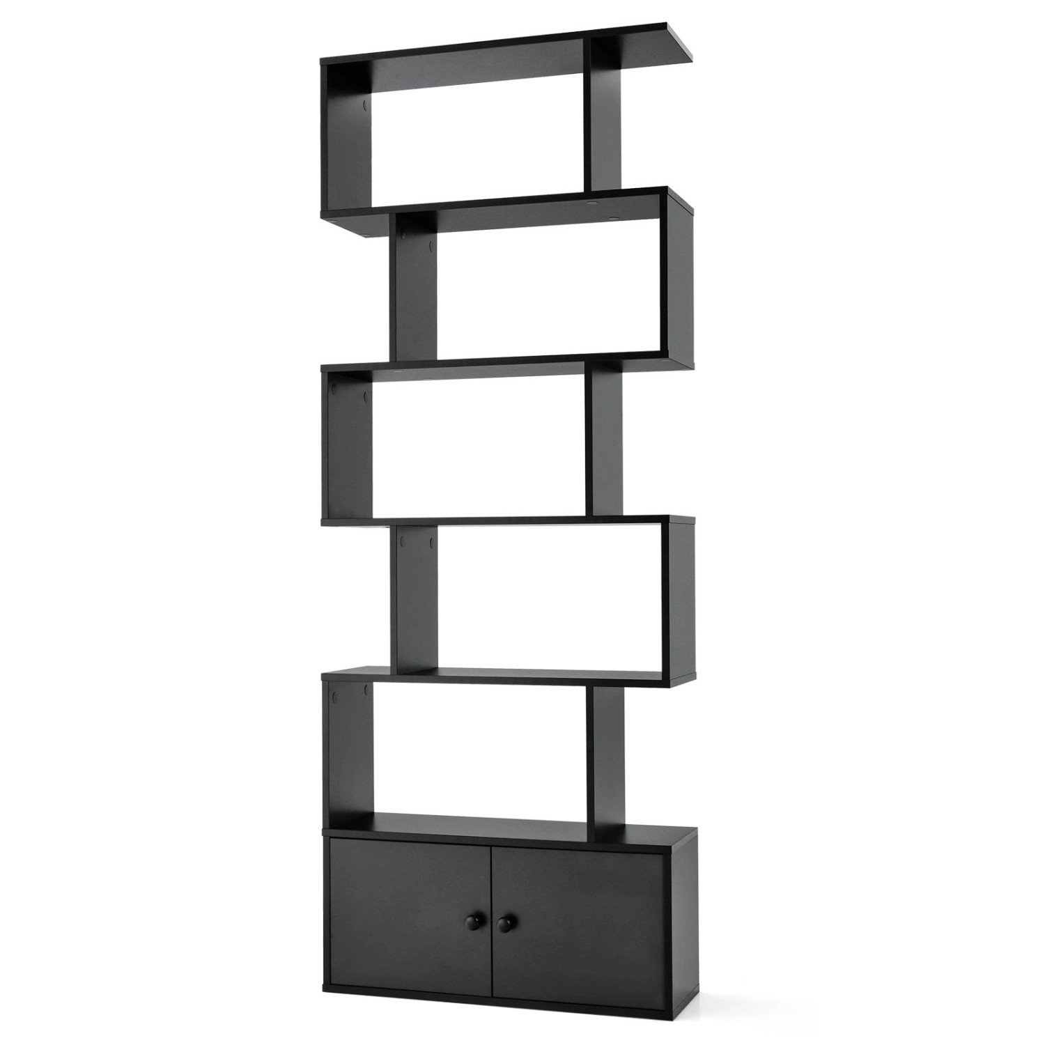 Costway Bücherregal mit Türen Standregal 183 x 70 x 23 cm Schwarz günstig online kaufen