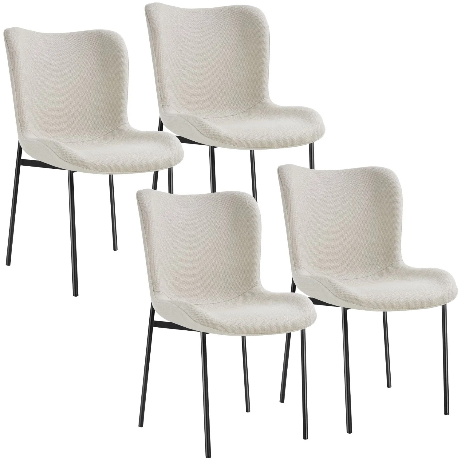 Tectake Polsterstuhl  Tessa Ergonomische Form Mit Hoher Rückenlehne Schlanke Stahlbeine 4Er Set 62 x 54 x 90 cm Webstoff Off White Schwarz