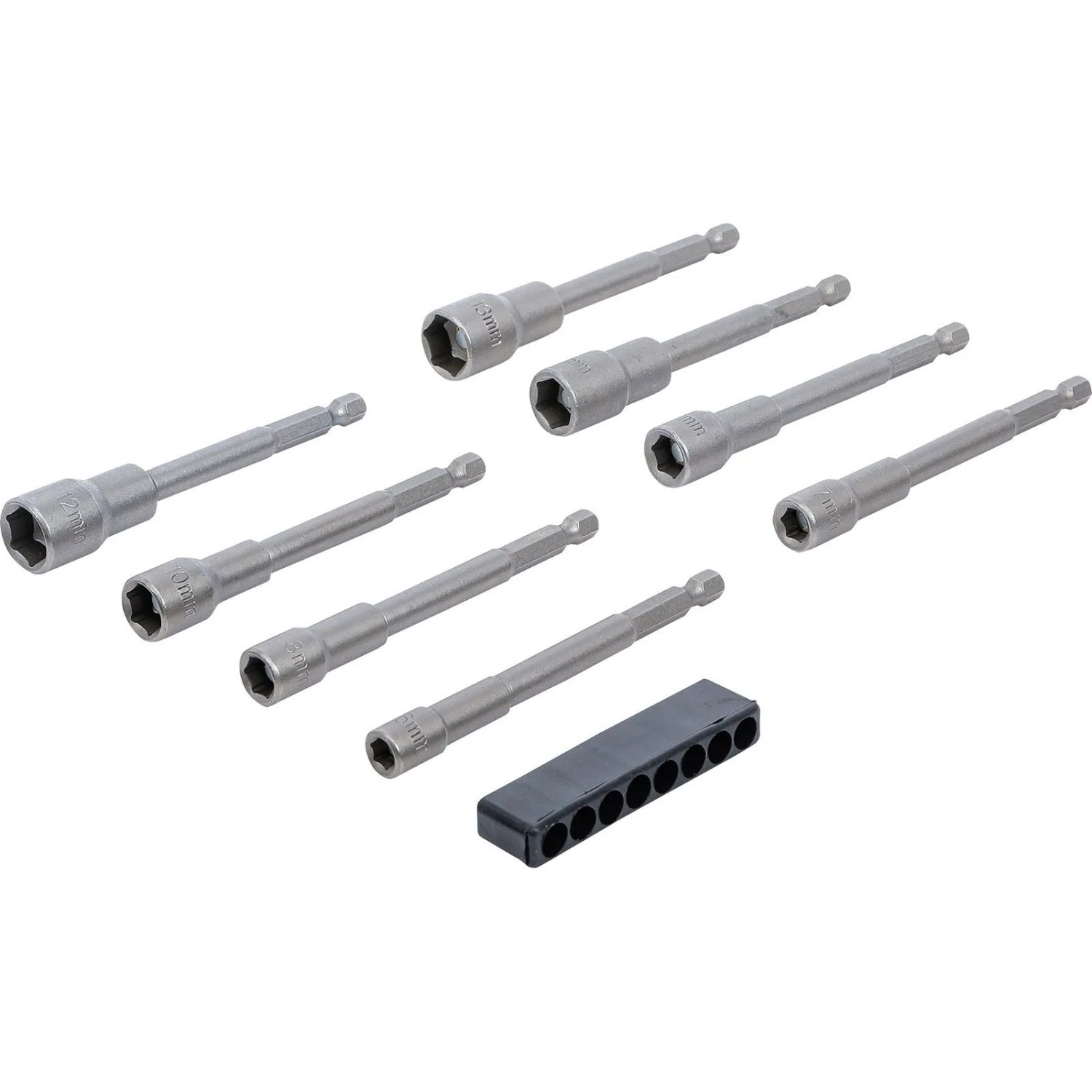 BGS Steckschlüssel Einsatz Satz Sechskant Extra Lang Antrieb Außensechskant 6 3 Mm  1 4 Zoll  Für Bohrmaschinen SW 6 13 Mm 8Tlg  2759