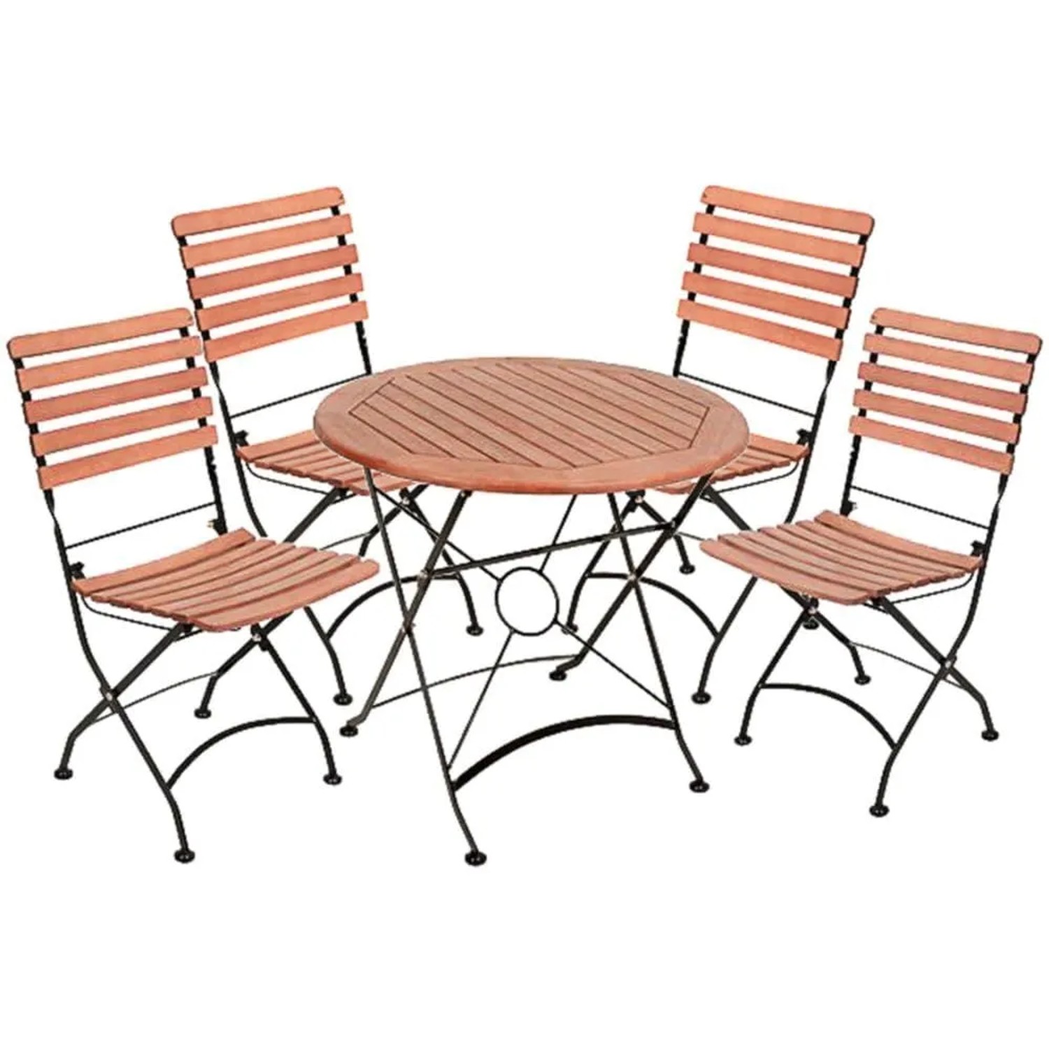 DELUKE Garten-Sitzgruppe SIRI 5-tlg. Eukalyptus HellBraun Tisch Rund Ohne Armlehne Gartenmöbel-Set Gartengarnitur Garten-Essgruppe