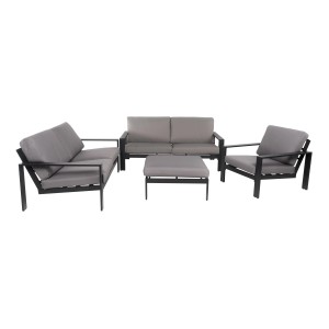 Home Deluxe Lounge-Set Rio XL, 4-teilig, Aluminium, schwarz/hellgrau, Gartenmöbel-Set mit Sofas, Sessel und Hocker.
