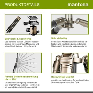 Mantona Titanium Carbon Stativ Kugelkopf Kamerastativ 170Cm Fotostativ Tripod