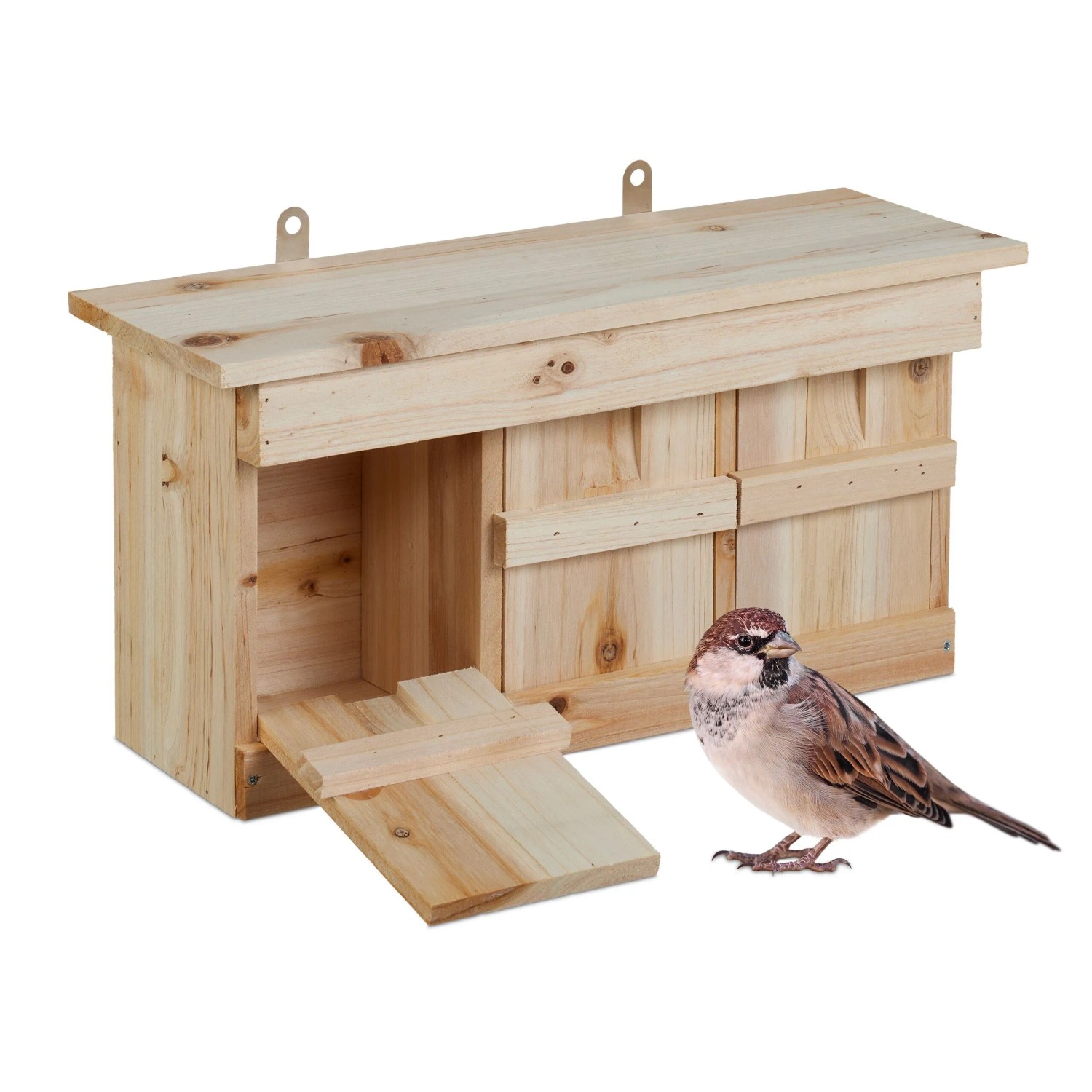 Relaxdays Nistkasten für Spatzen Tannenholz Natur 3 Brutkammern 22 cm x 43,5 cm x 15 cm 1,5 kg