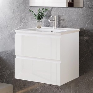 AICA Aalst Badmöbel-Set, Waschbecken mit Unterschrank, weiß hochglanz, 60 cm.