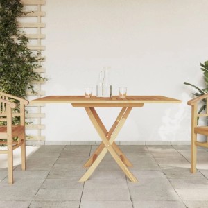 Klappbarer vidaXL Gartentisch aus Teakholz, 110x110 cm, mit Sonnenschirmloch.