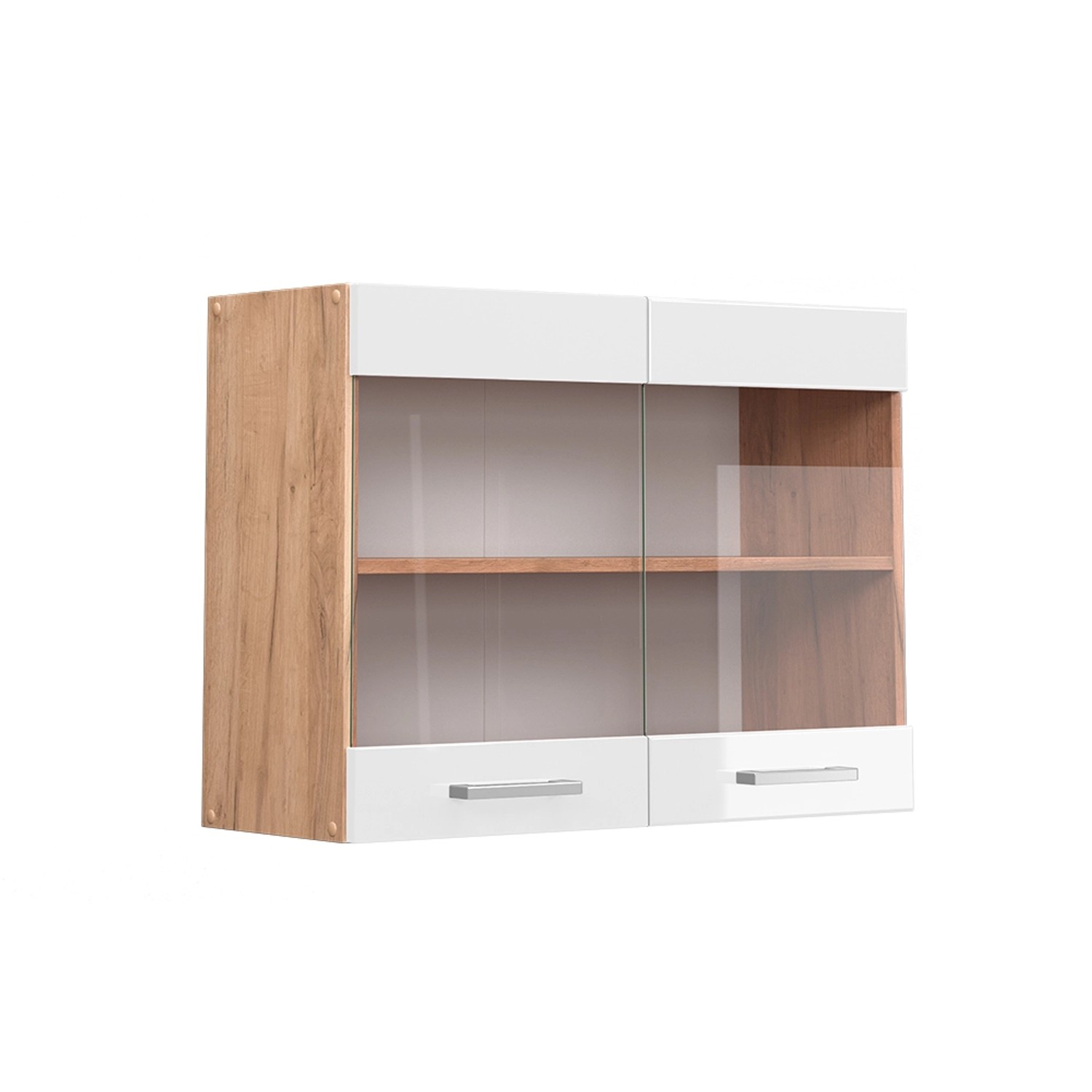 Vicco Küchenglasschrank R-Line Glashängeschrank Weiß Hochglanz/Goldkraft Eiche 80 cm