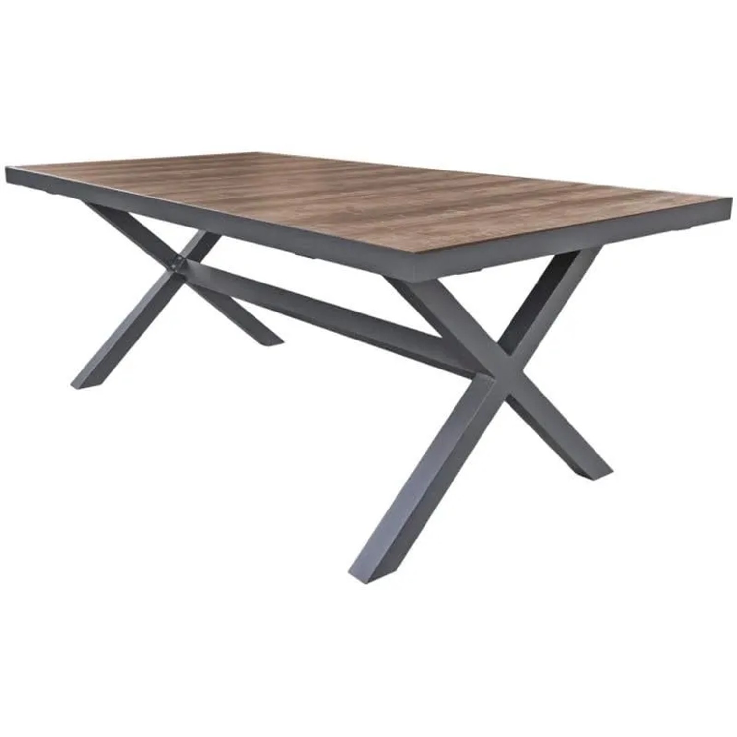 DELUKE Gartentisch KJART Keramik-Tischplatte Eichenholz-Optik Aluminium Dunkelgrau 202x100x75cm Terrassentisch Wetterfest Outdoor Tisch