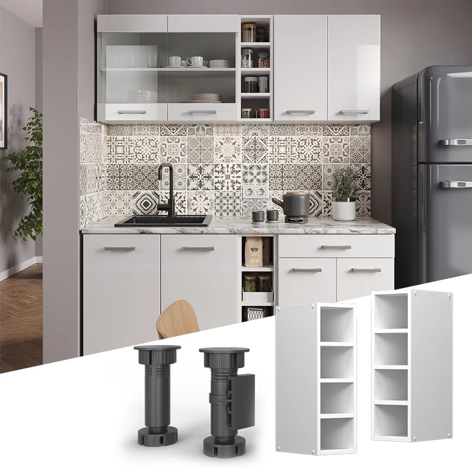Vicco Hängeschrank R-Line, offener Küchenschrank in Weiß, 20 cm breit.