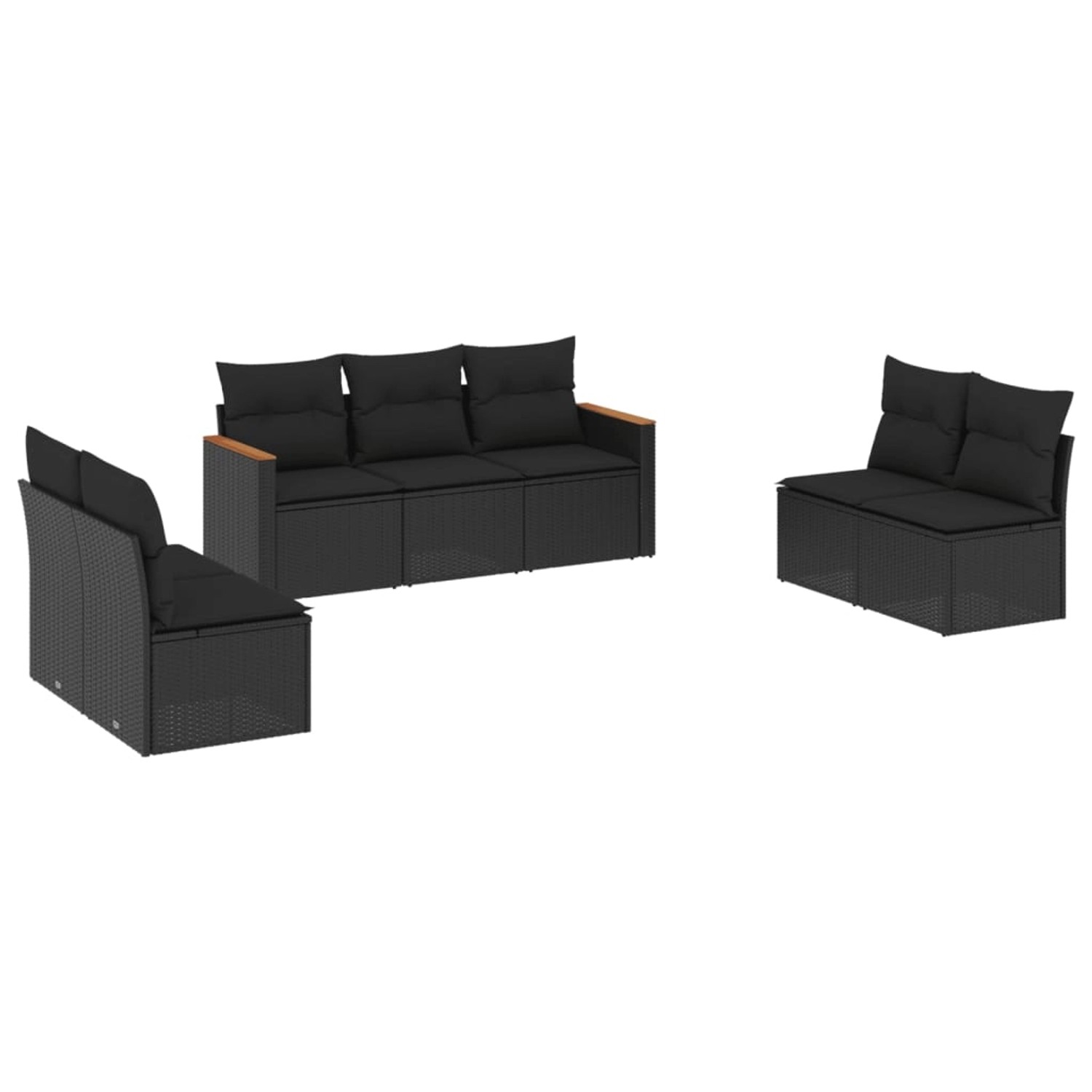 vidaXL 7-Tlg Garten-Sofagarnitur mit Kissen Schwarz Poly Rattan 3225873 günstig online kaufen