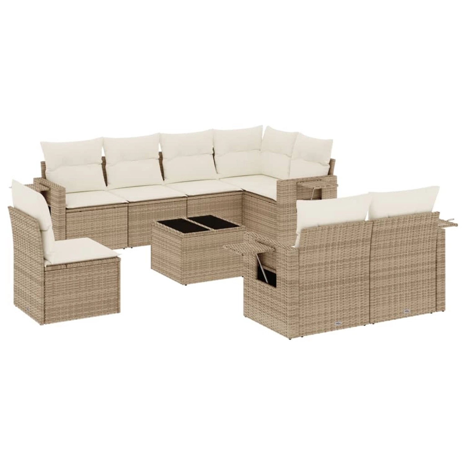 vidaXL 9-Tlg Garten-Sofagarnitur mit Kissen Beige Poly Rattan 3220447 günstig online kaufen