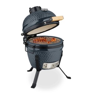 Relaxdays Kamado Grill Keramik Grau Mit Thermometer 56,5 cm x 43 cm x 46 cm 22 kg