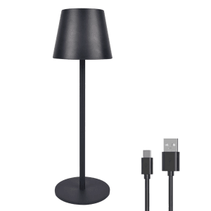 Schwarze LUXULA Akku Tischlampe mit USB-Kabel, dimmbar, für Innen und Außen.