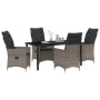 Graue 5-teilige vidaXL Garten Essgruppe aus Polyrattan mit Tisch und Stühlen mit Kissen.