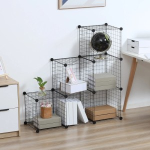 Schwarzes HOMCOM Würfelregal mit 6 Fächern aus Metall, flexibel anpassbar.