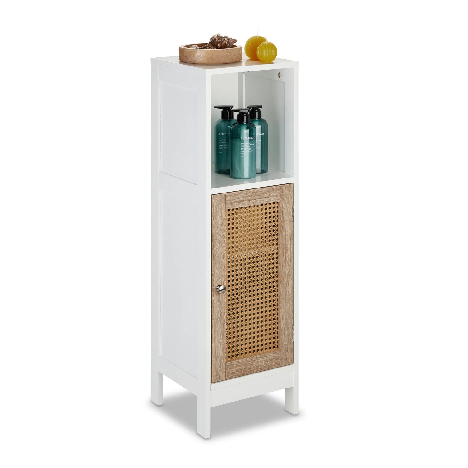 Relaxdays Badezimmerschrank MDF Kunststoff Weiß Natur Mit Einlegeboden 96,5 cm x 30 cm x 30 cm 8,2 kg