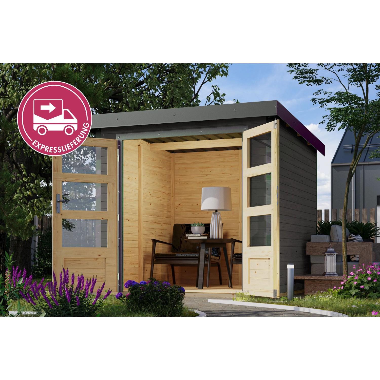 Karibu Holz-Gartenhaus Gartenhaus Pultdach Lackiert 209 cm x 213 cm 4,47 m²