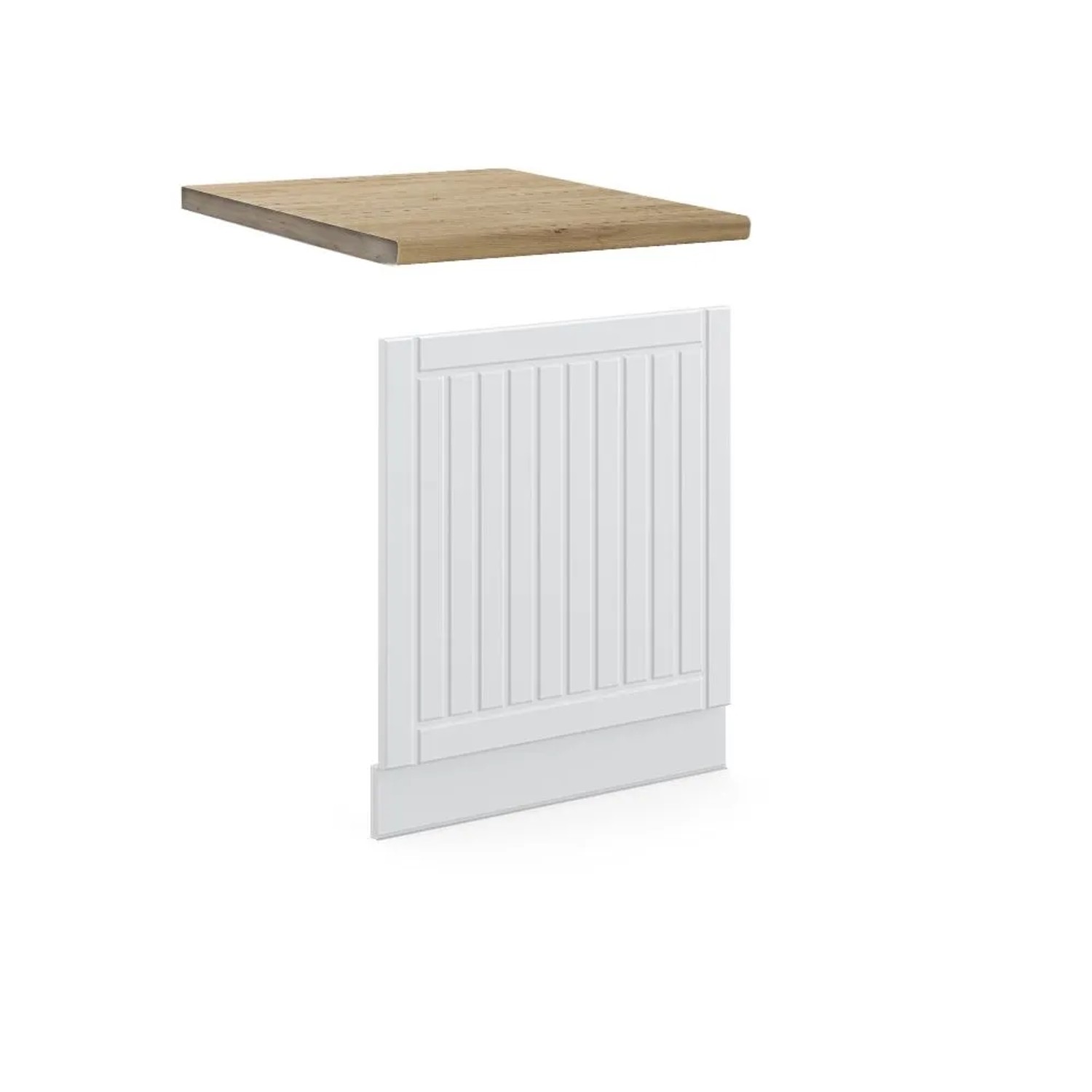 Vicco Frontblende Fame-Line Geschirrspüler Fronttür Weiß Landhaus Weiß 60 cm AP Eiche