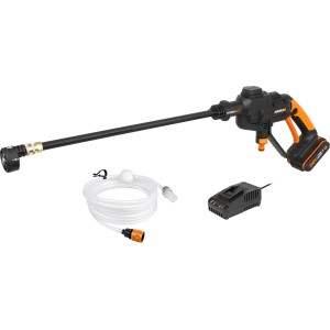 Worx Akku-Mitteldruckreiniger Hydroshot WG620E 20 V Set mit Akku, Ladegerät und Schlauch.
