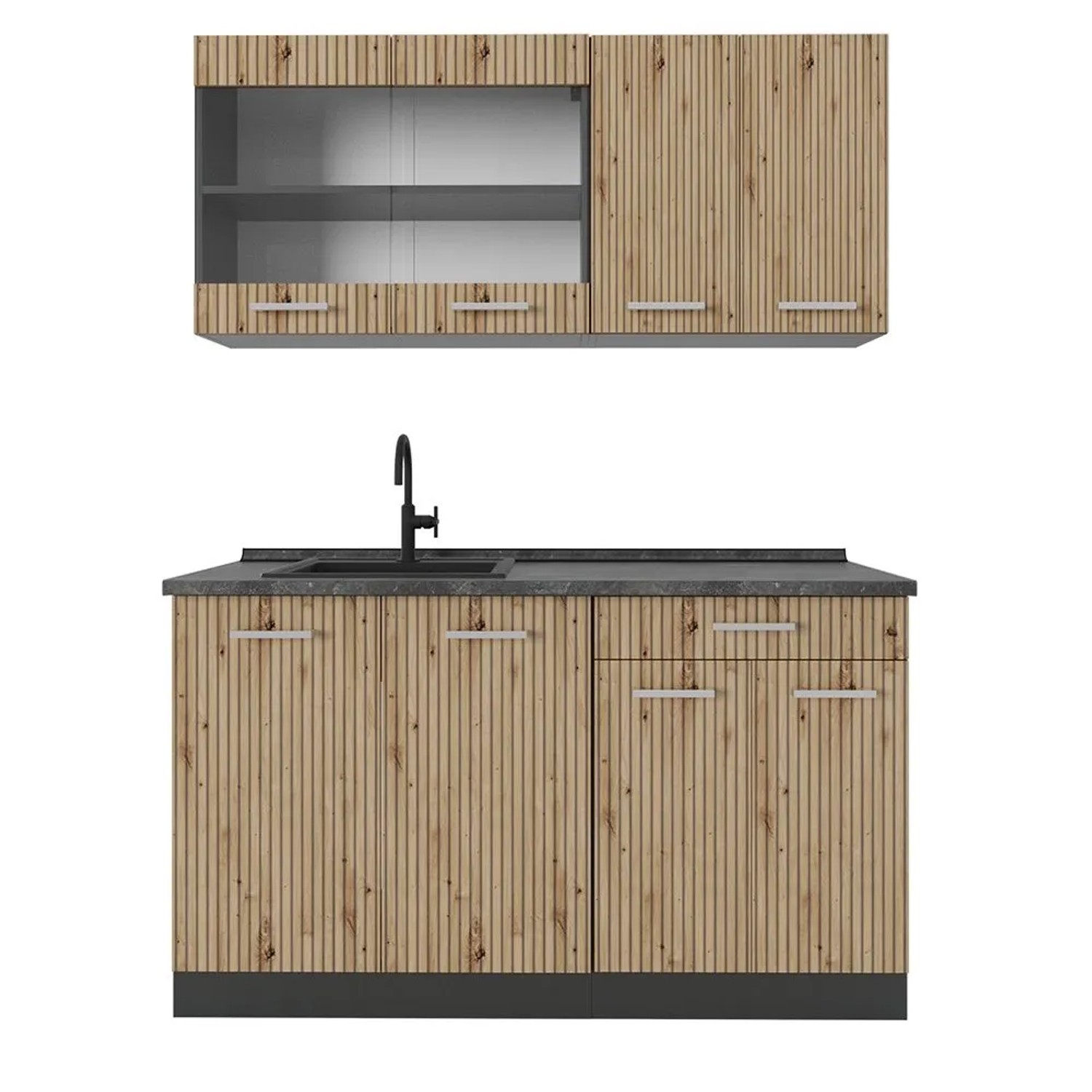 Vicco R-Line Singleküche Artisan Eiche Anthrazit 140 cm ohne Arbeitsplatte ohne E-Geräte