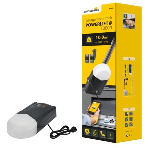 Schellenberg Garagentorantrieb Powerlift 1000N mit Zubehör und Verpackung.