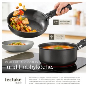 Tectake Küchenset: Pfanne mit Gemüse, Topf mit Suppe, Schüssel. Vielseitiges Kochgeschirr für Induktion.