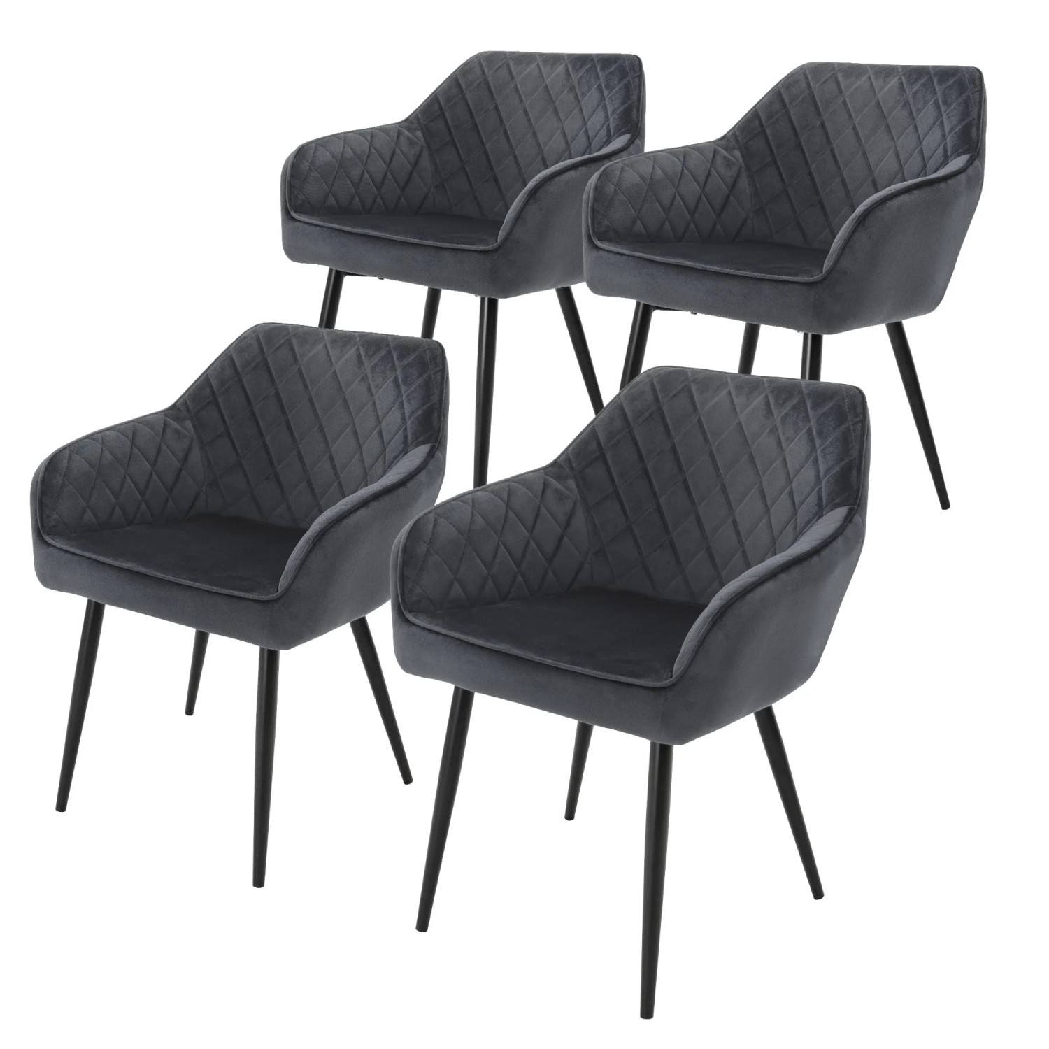 Ml-Design 4er Set Esszimmerstühle Anthrazit Samtbezug Metallbeine
