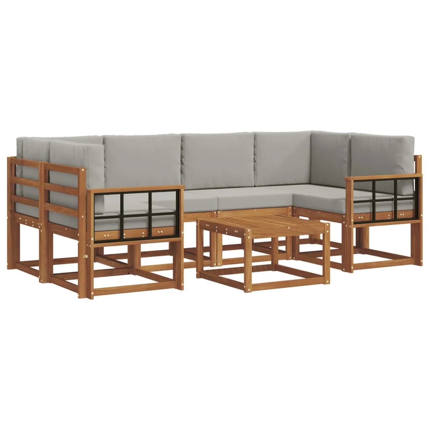 vidaXL Outdoor-Sofagarnitur mit Kissen 7-Tlg Natur und Hellgrau 3366089