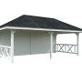 Palmako Pavillon Bianca Set, 588x300 cm, weiß lackiert, mit Rückwand und Balustraden Geländer.