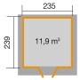 Grundriss weka Gartenhaus 227 Gr.2: 235x239 cm, 11,9 m³ Volumen.
