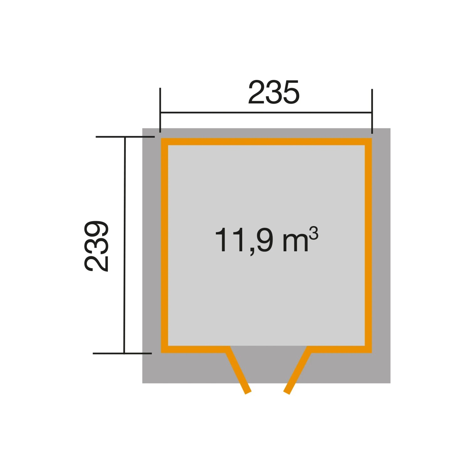 Grundriss weka Gartenhaus 227 Gr.2: 235x239 cm, 11,9 m³ Volumen.