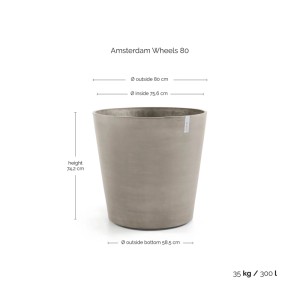 Ecopots Amsterdam Pflanztopf Taupe, Ø 80cm, mit Rollen. Ideal für große Pflanzen im Innen- und Außenbereich.