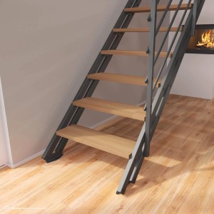 Treppen Intercon Raumspartreppe London Stahlwangentreppe Lava-Anthrazit mit Stufenbreite 70 cm Buche Hell Beidseitiges Geländer 14 Stufen