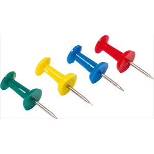 LUX Pinnwandnadeln, 12 farbig sortierte Nadeln mit Kunststoffkopf zum Anheften an Pinnwände.