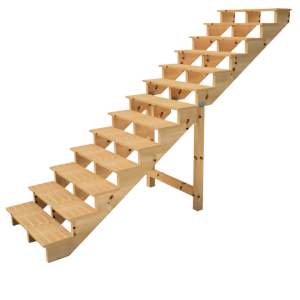Vinuovo Holztreppe, 13 Stufen, 80cm breit, ohne Setzstufen, aus Nadelholz.