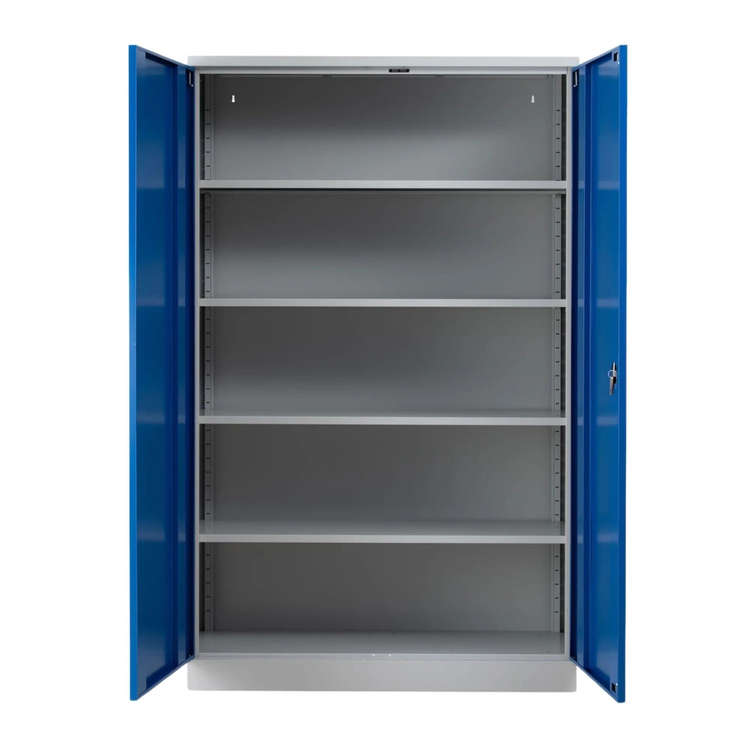 PROREGAL Stahlschrank Bee Mit 8 Lackierten Fachböden HxBxT 195 x 120 x 50 cm Korpusfarbe Lichtgrau Frontfarbe Enzianblau