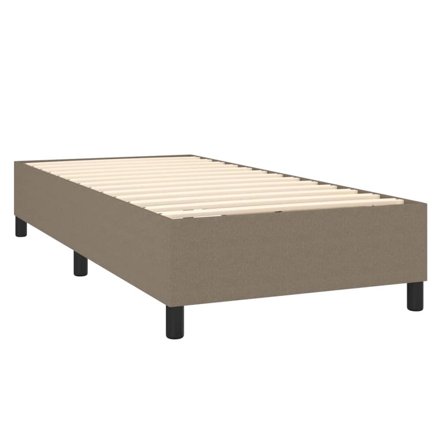 Boxspringbett Taupe 80x200 cm, Stoffbezug. Bettrahmen mit Lattenrost und schwarzen Füßen.