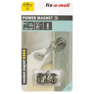 Fix-o-moll Topfmagnete Neodym mit Öse, 2er-Pack, silberfarben, zum Aufhängen und Befestigen im Haushalt.