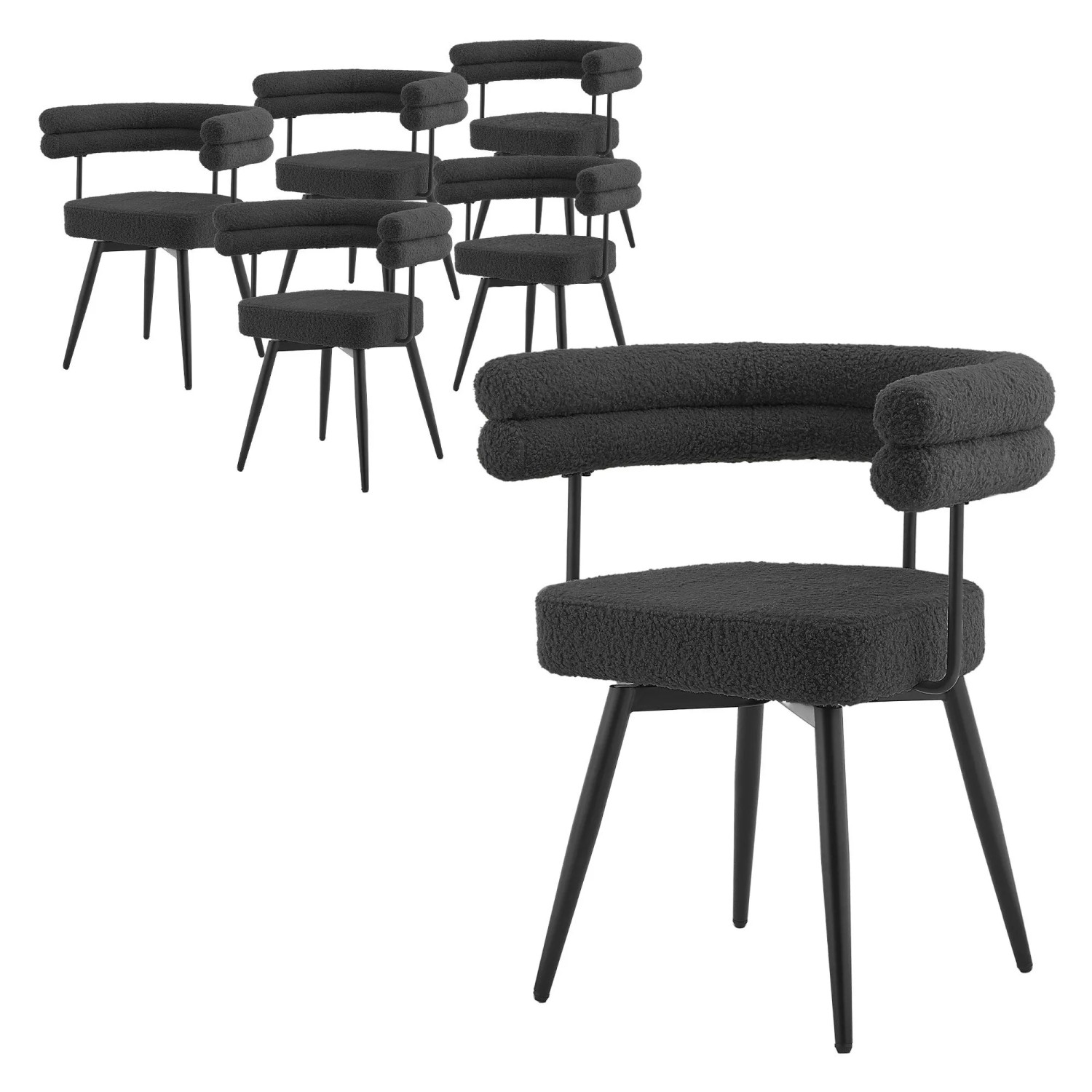 ML-Design Esszimmerstühle Drehbar 6Er Set Dunkelgrau Teddy-Stoff